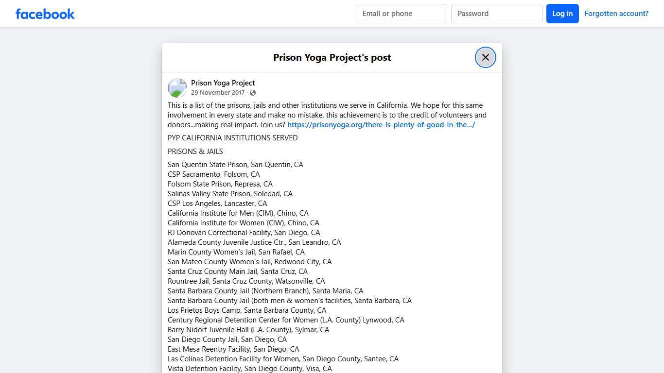 This is a list of the prisons, jails... - Prison Yoga Project Facebook