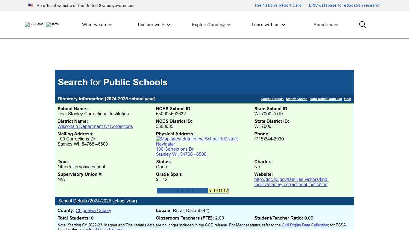 Search for Public Schools - DOC: Stanley Correctional Institution (550003502632)